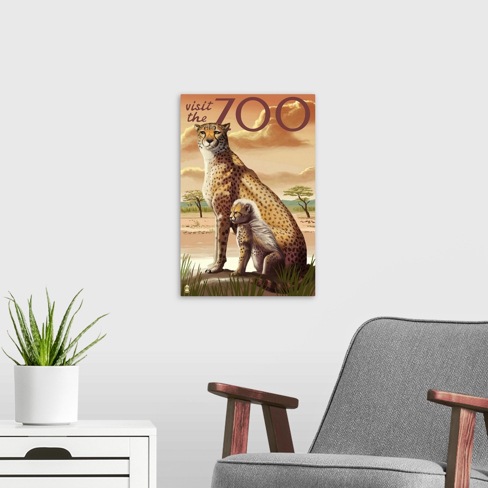 A modern room featuring Cheetah - Visit the Zoo: Retro Travel Poster
