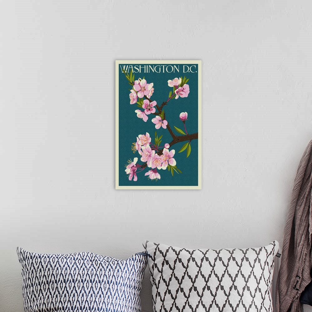 A bohemian room featuring Cherry Blossoms - Washington DC: Retro Travel Poster