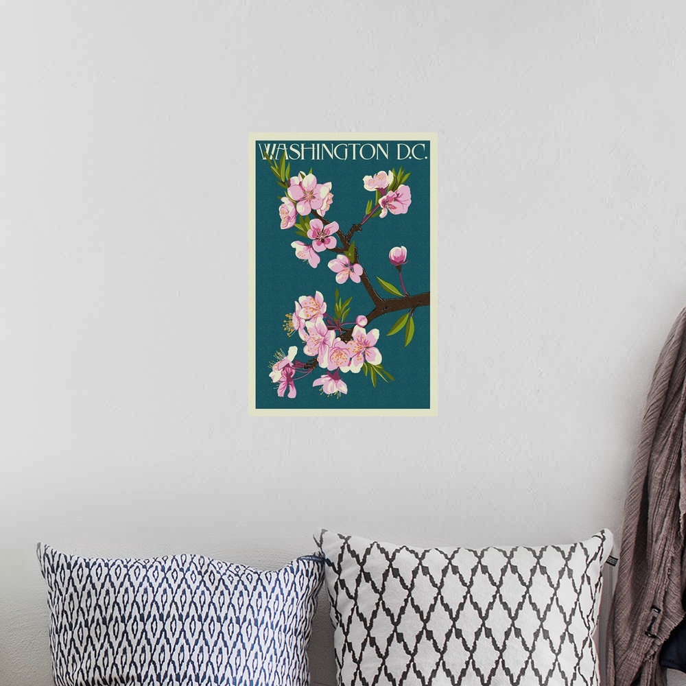 A bohemian room featuring Cherry Blossoms - Washington DC: Retro Travel Poster