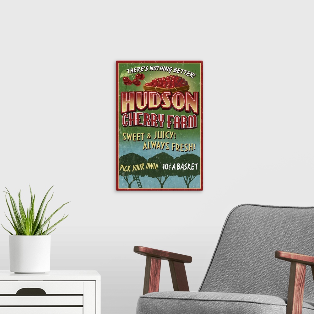 A modern room featuring Cherry Farm, Vintage Sign