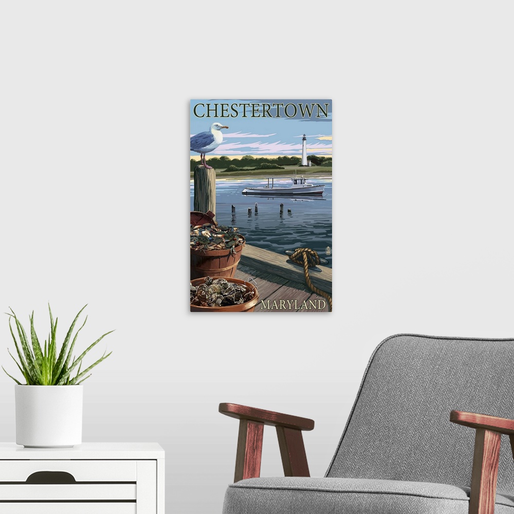A modern room featuring Chestertown, Maryland, Blue Crab and Oysters on Dock