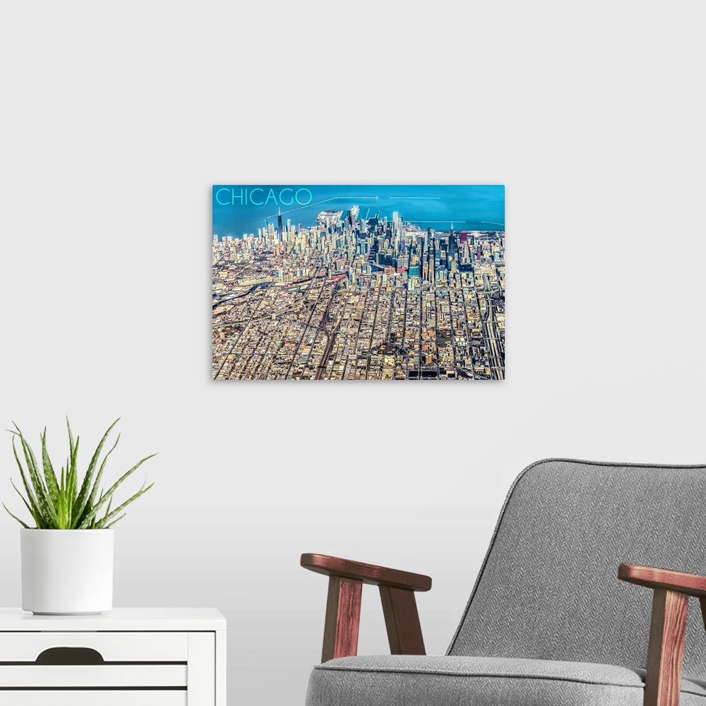 A modern room featuring Chicago, Illinois, Aerial of Downtown