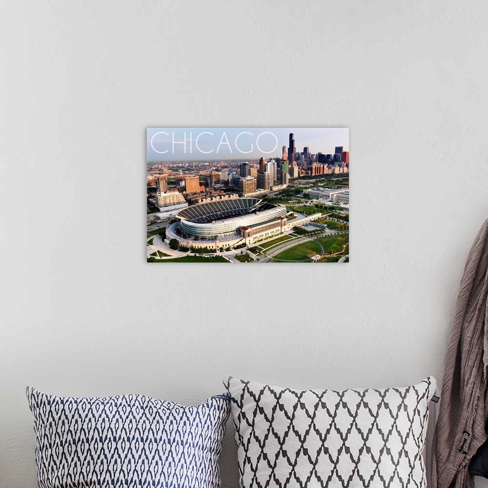 A bohemian room featuring Chicago, Illinois, Aerial of Soldier Field