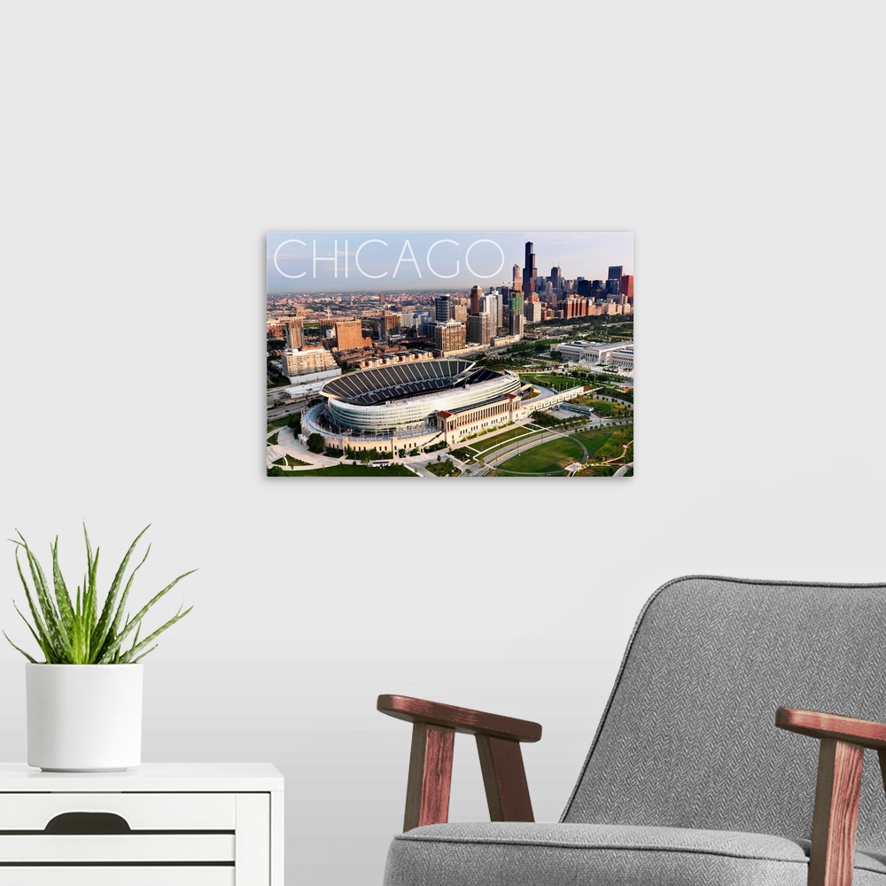 A modern room featuring Chicago, Illinois, Aerial of Soldier Field