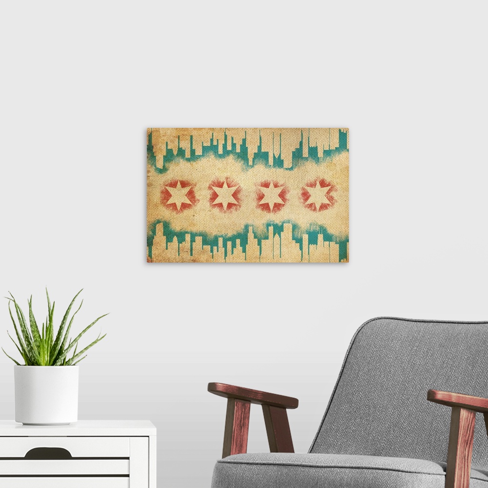 A modern room featuring Chicago, Illinois, Flag and Skyline Tapestry