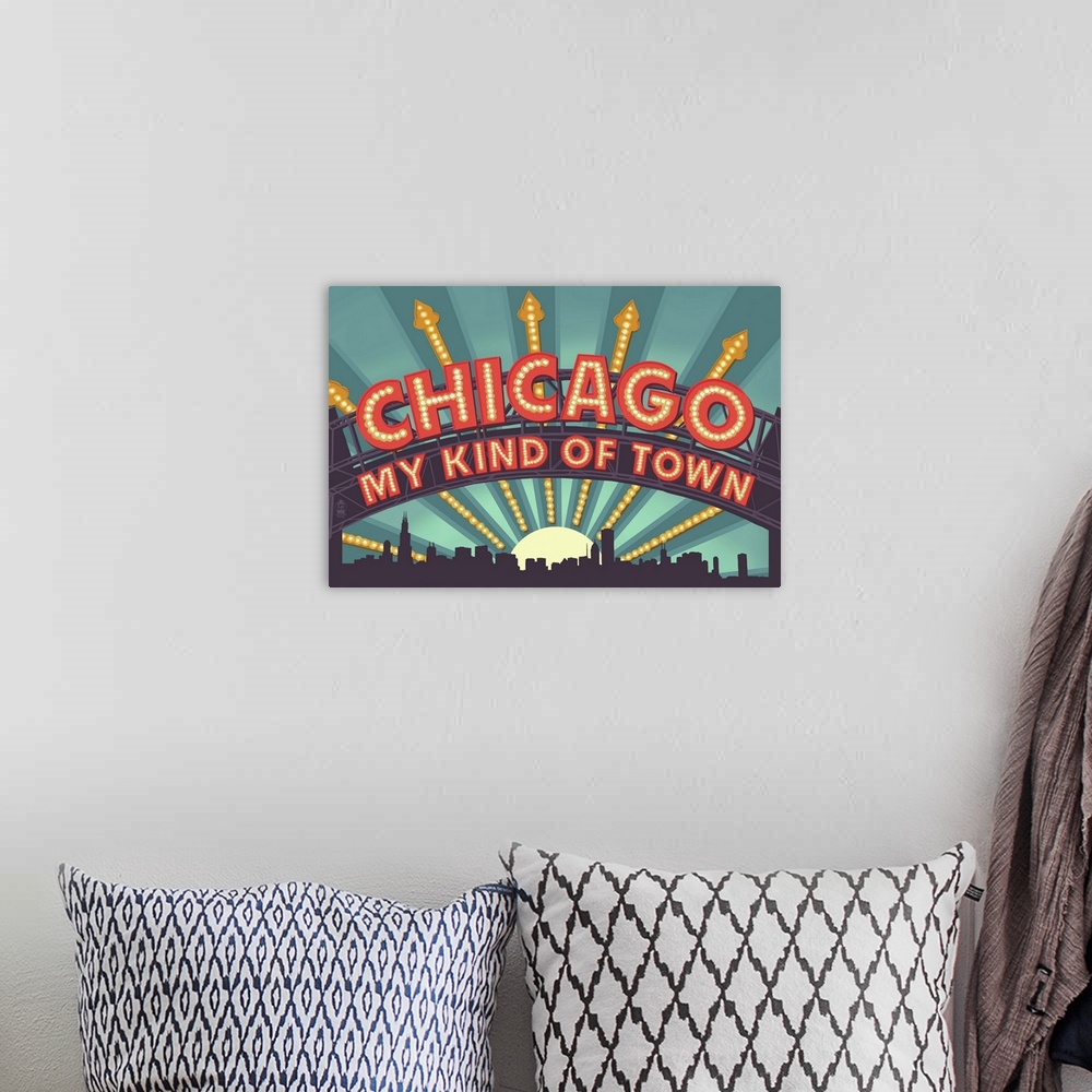 A bohemian room featuring Chicago, Illinois - Marquee: Retro Travel Poster