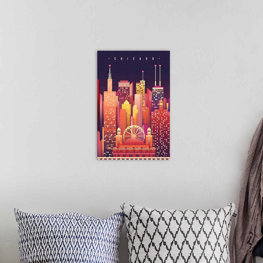 A bohemian room featuring Chicago, Illinois - Neon Skyline