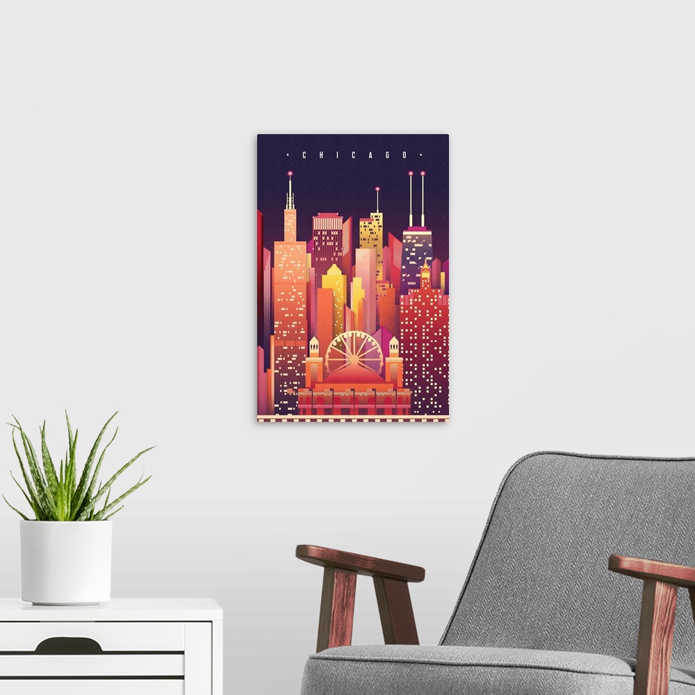 A modern room featuring Chicago, Illinois - Neon Skyline