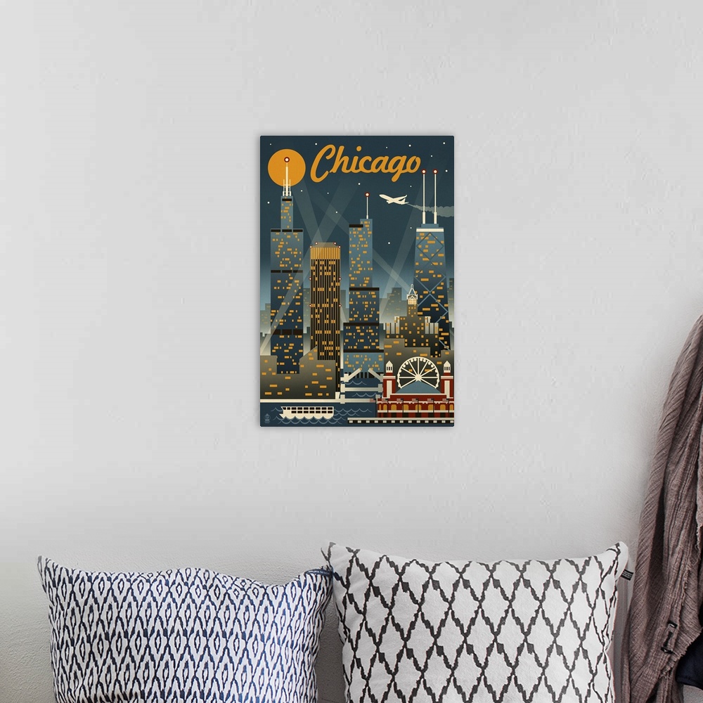 A bohemian room featuring Chicago Illinois, Retro Skyline
