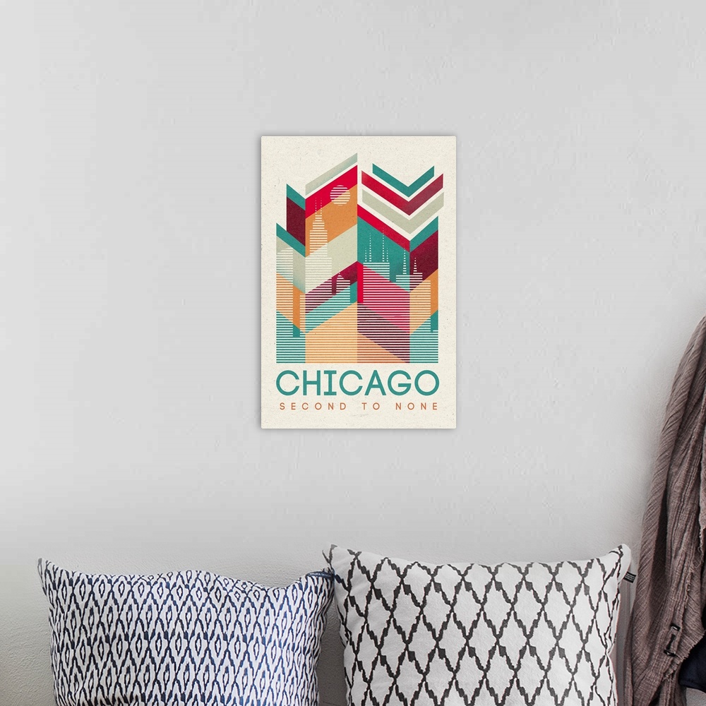A bohemian room featuring Chicago, Illinois - Second to None - Geometric Line Art