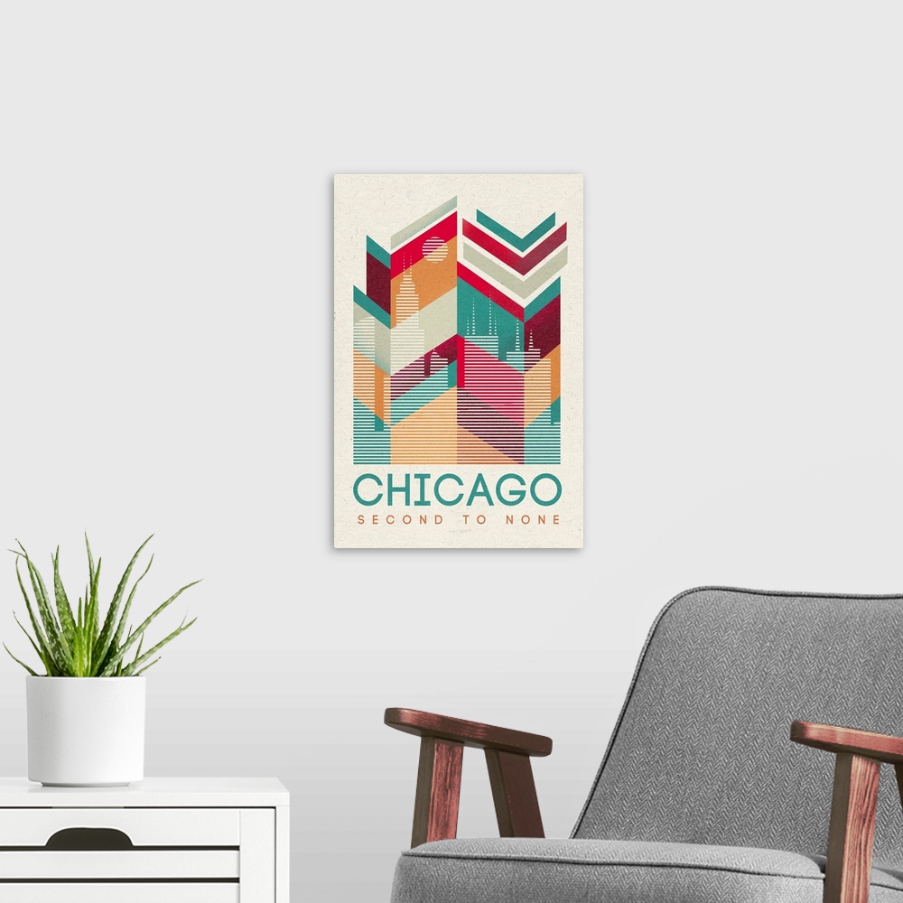 A modern room featuring Chicago, Illinois - Second to None - Geometric Line Art