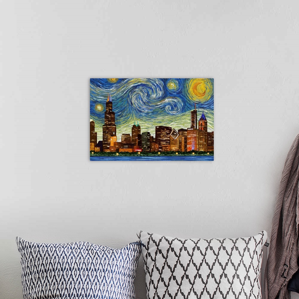A bohemian room featuring Chicago, Illinois - Starry Night City Series