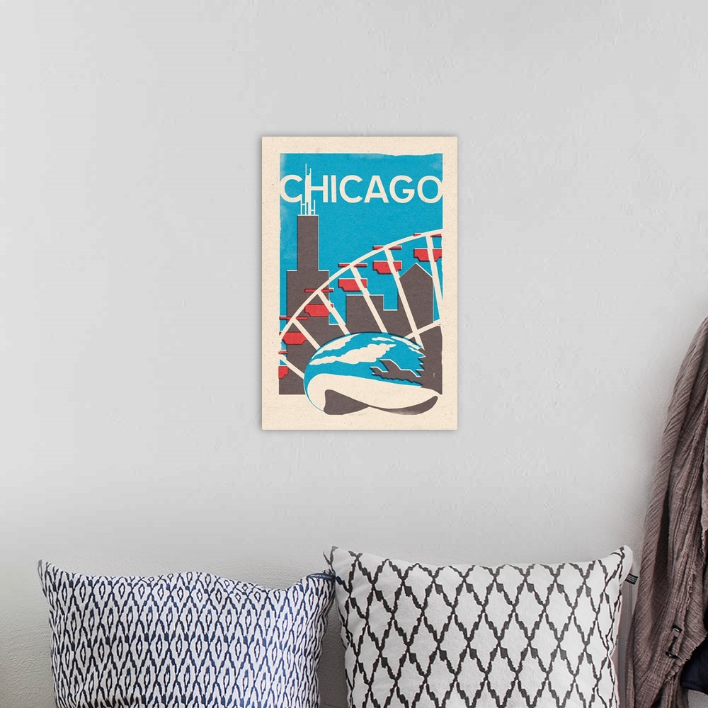 A bohemian room featuring Chicago, Illinois, Woodblock