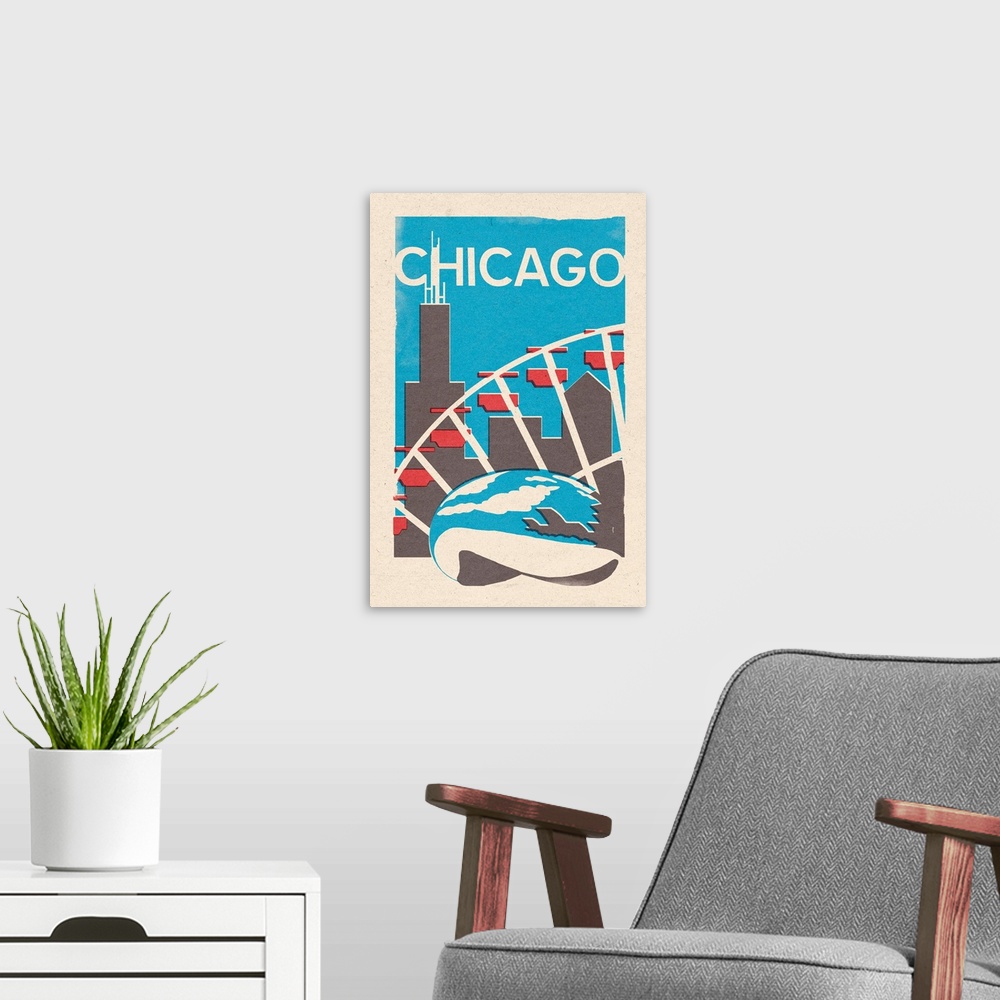 A modern room featuring Chicago, Illinois, Woodblock