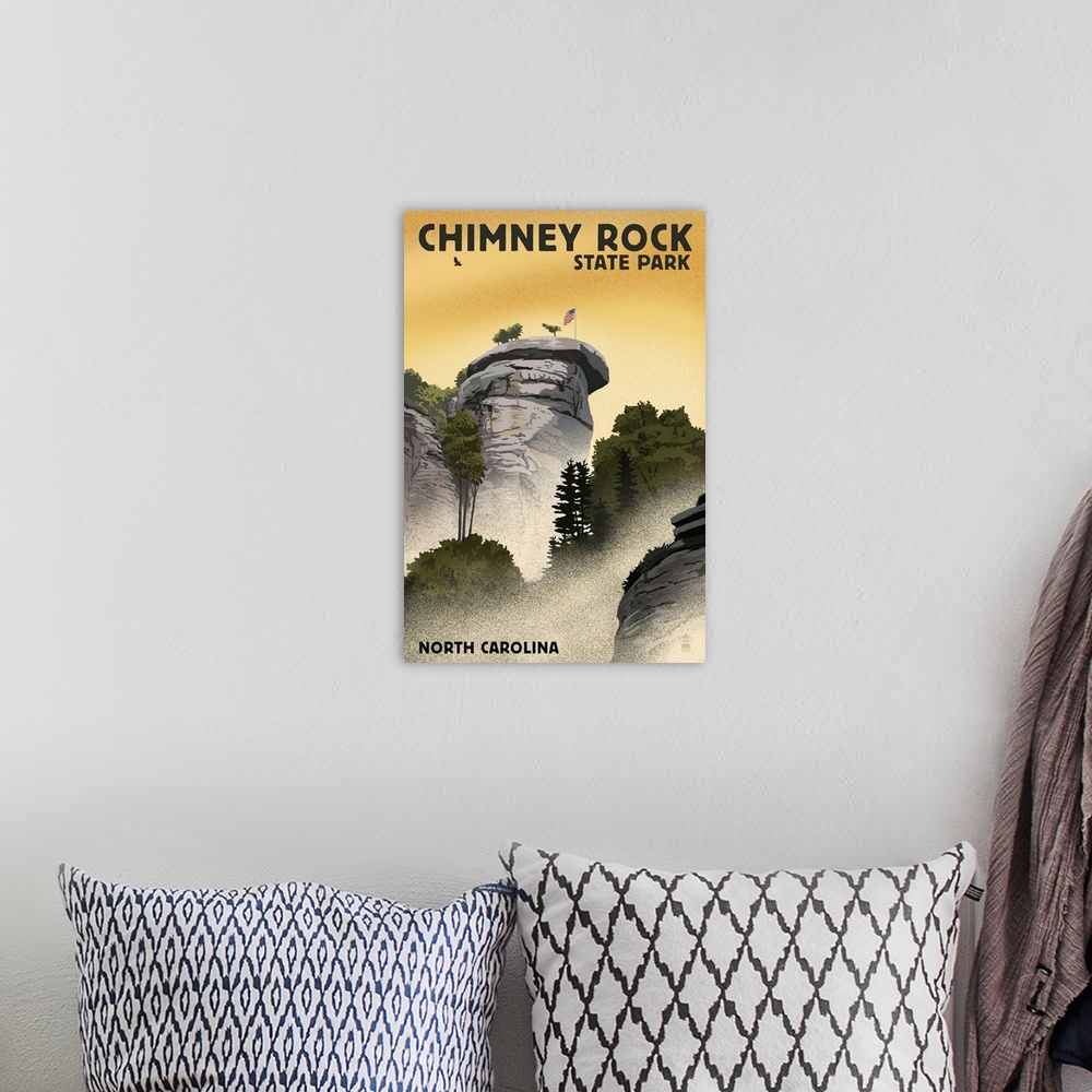 A bohemian room featuring Chimney Rock State Park, North Carolina, Chimney Rock, Lithograph Style
