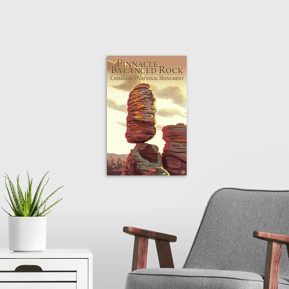 A modern room featuring Chiricahua National Monument - Pinnacle Balanced Rock: Retro Travel Poster