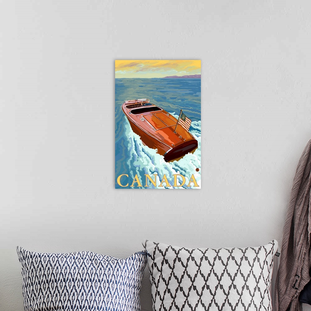 A bohemian room featuring Chris Craft Boat - Canada: Retro Travel Poster