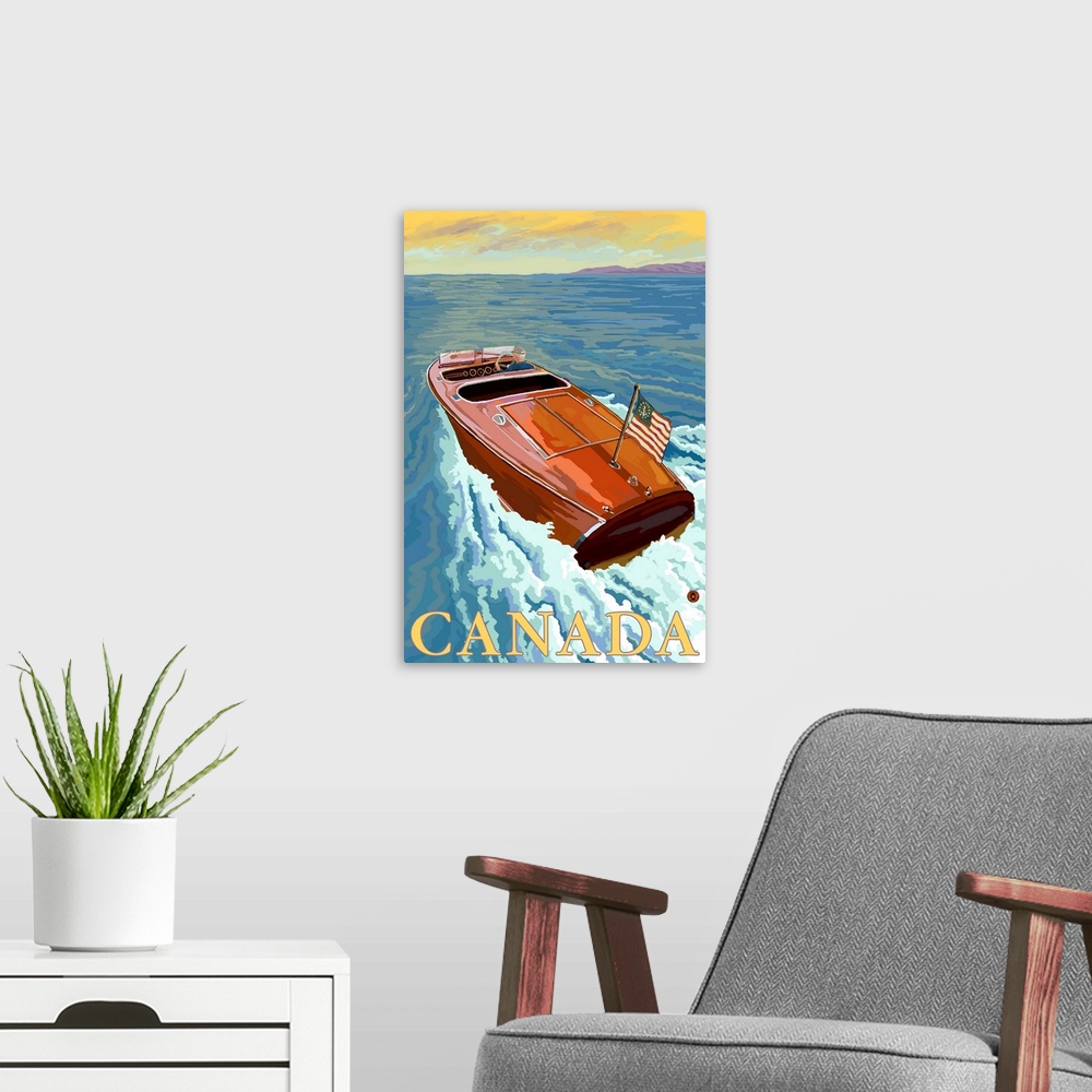 A modern room featuring Chris Craft Boat - Canada: Retro Travel Poster