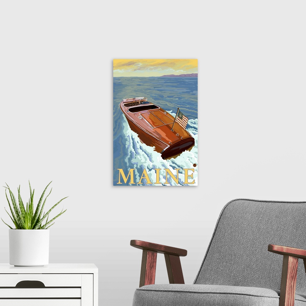 A modern room featuring Chris Craft Boat - Maine: Retro Travel Poster