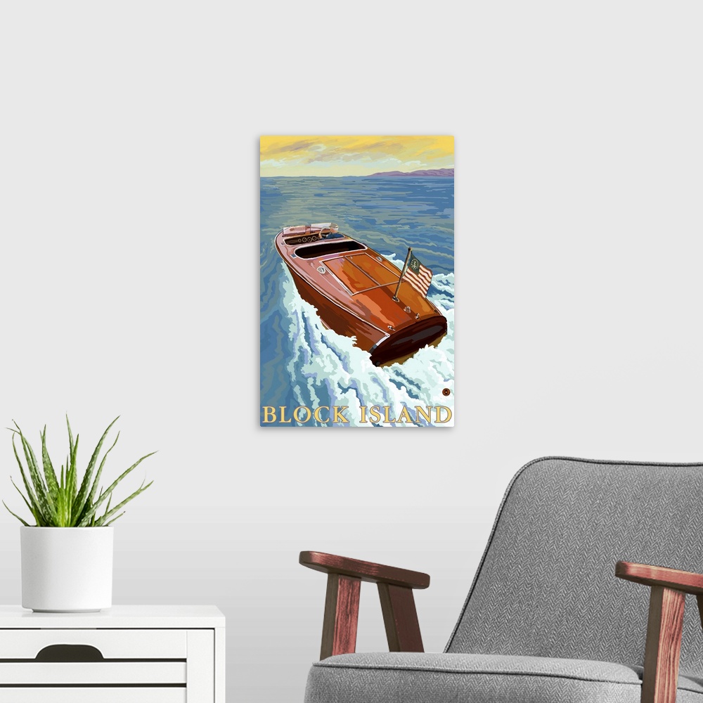 A modern room featuring Chris Craft Boat - Rhode Island: Retro Travel Poster