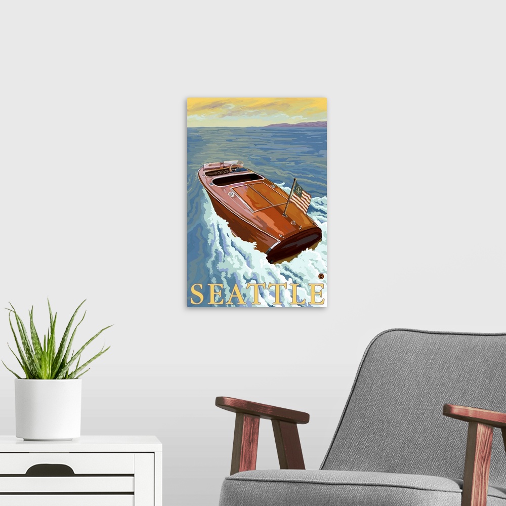 A modern room featuring Chris Craft Boat - Seattle, WA: Retro Travel Poster