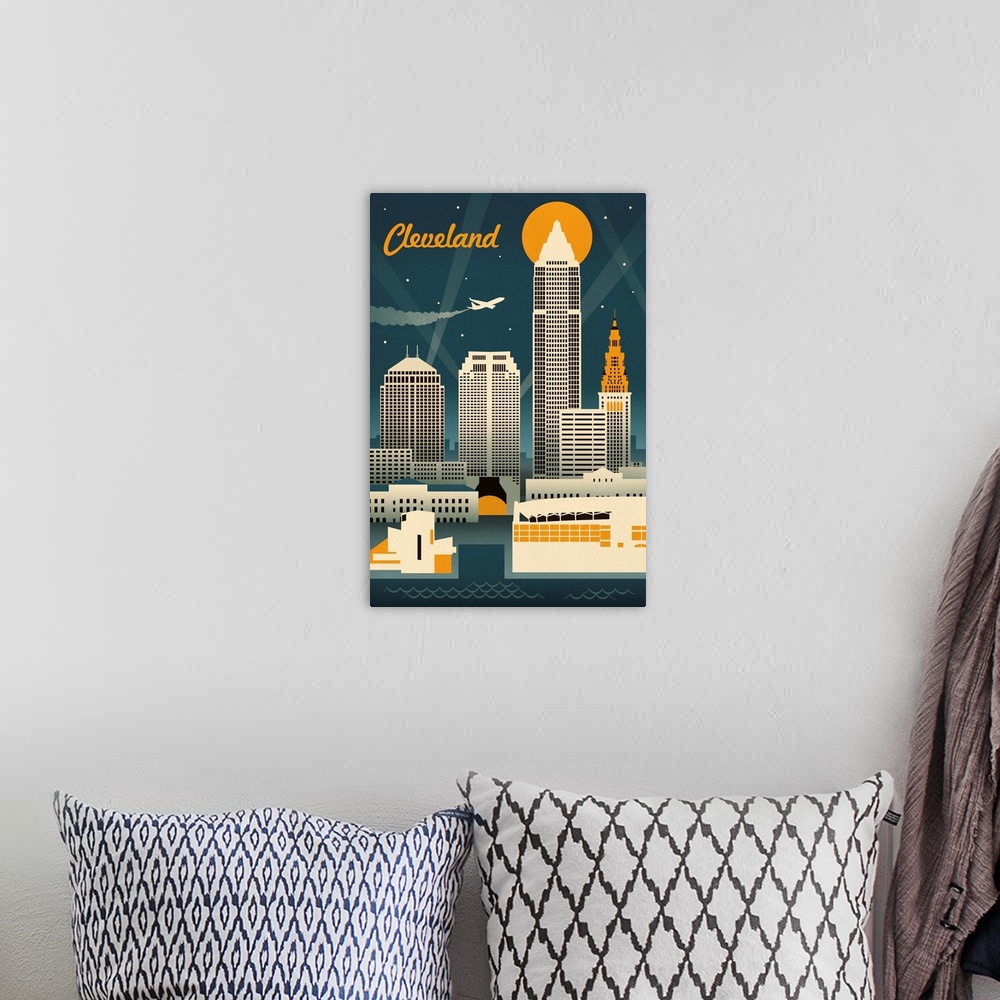 A bohemian room featuring Cleveland, Ohio - Retro Skyline