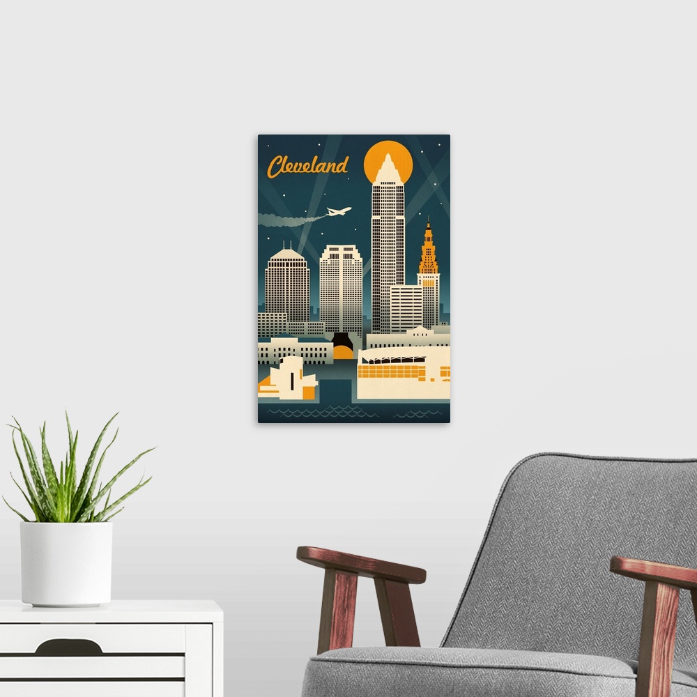 A modern room featuring Cleveland, Ohio - Retro Skyline