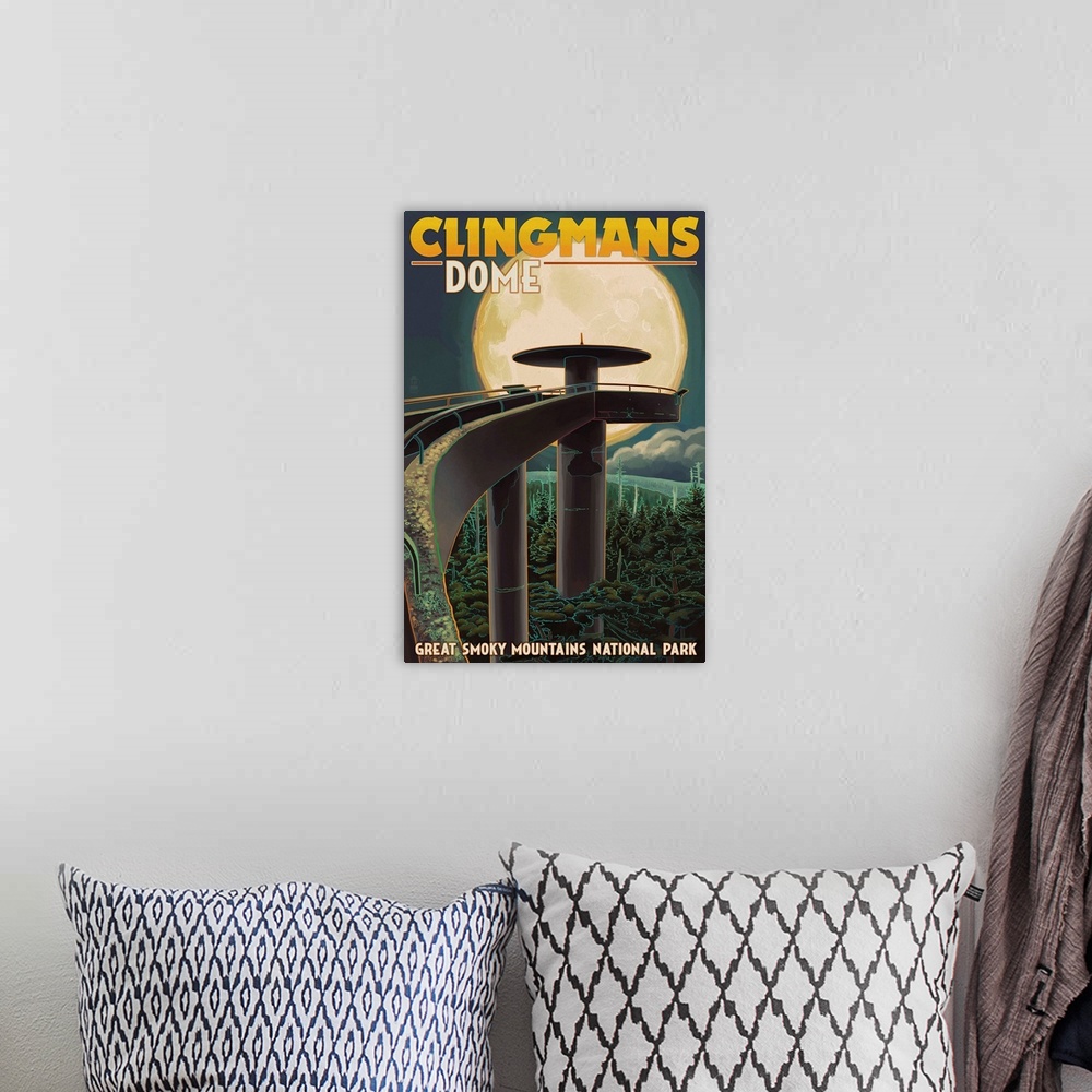 A bohemian room featuring Clingmans Dome and Moon - Great Smoky Mountains National Park, TN: Retro Travel Poster