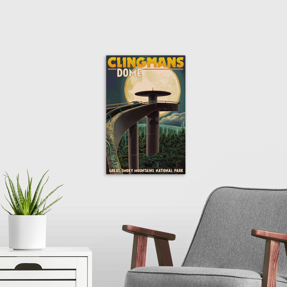 A modern room featuring Clingmans Dome and Moon - Great Smoky Mountains National Park, TN: Retro Travel Poster