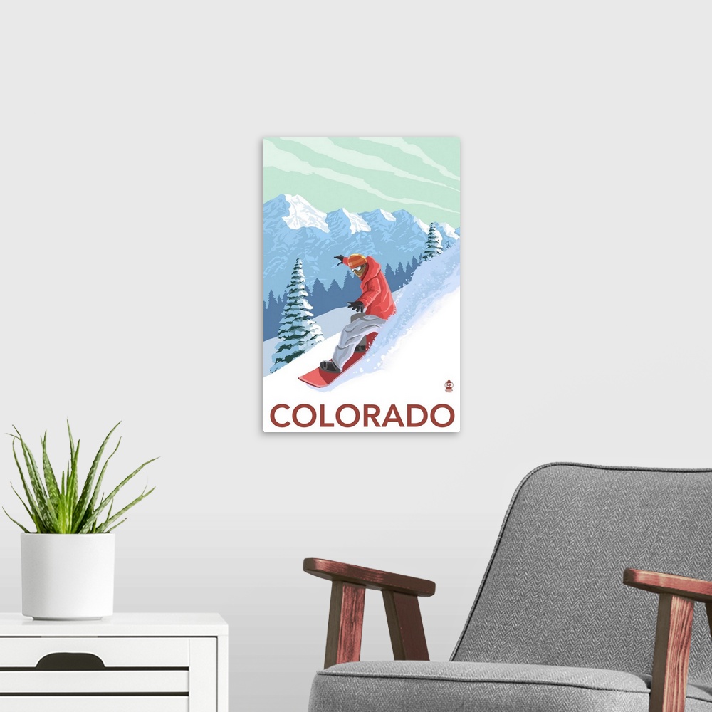 A modern room featuring Colorado - Downhill Snowboarder