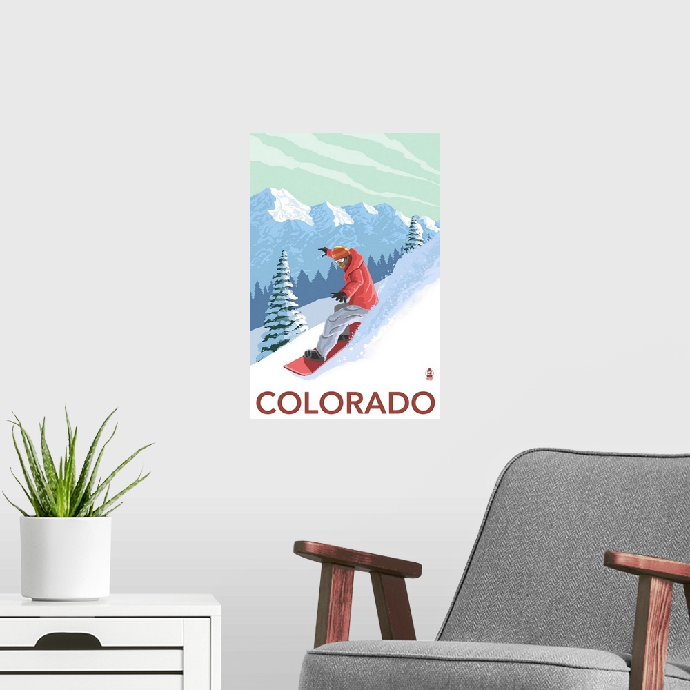 A modern room featuring Colorado - Downhill Snowboarder