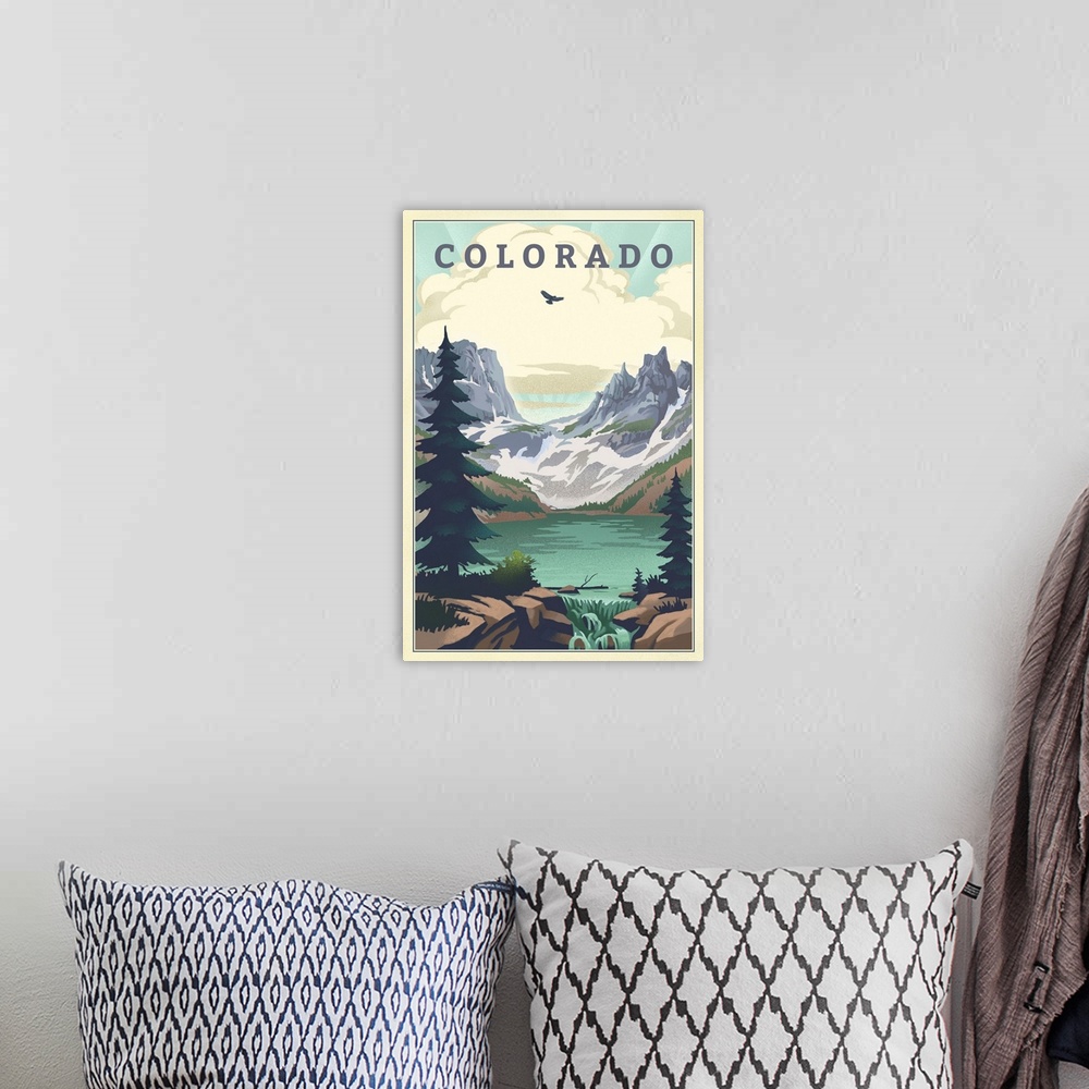A bohemian room featuring Colorado - Lake - Lithograph