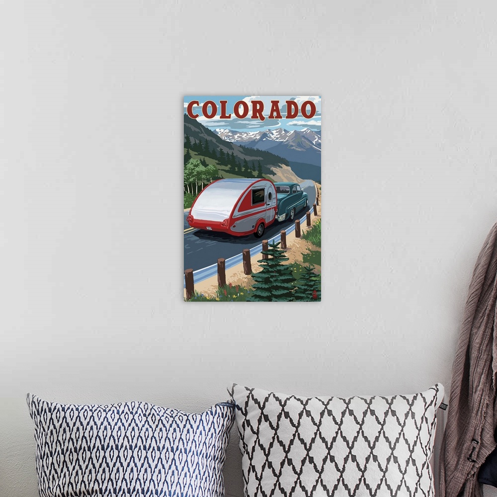 A bohemian room featuring Colorado - Retro Camper: Retro Travel Poster