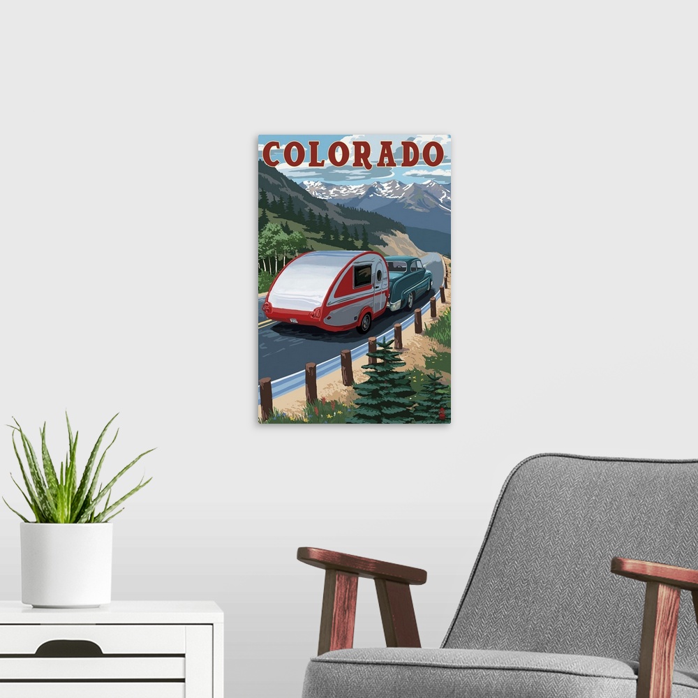 A modern room featuring Colorado - Retro Camper: Retro Travel Poster