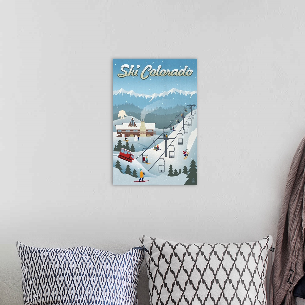 A bohemian room featuring Colorado - Retro Ski Resort: Retro Travel Poster
