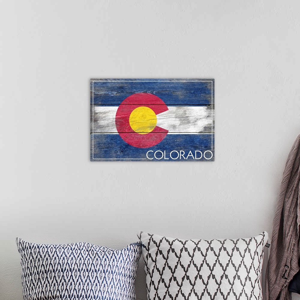 A bohemian room featuring Colorado State Flag, Barnwood Painting