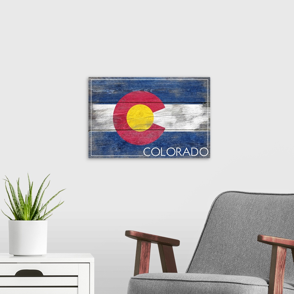 A modern room featuring Colorado State Flag, Barnwood Painting