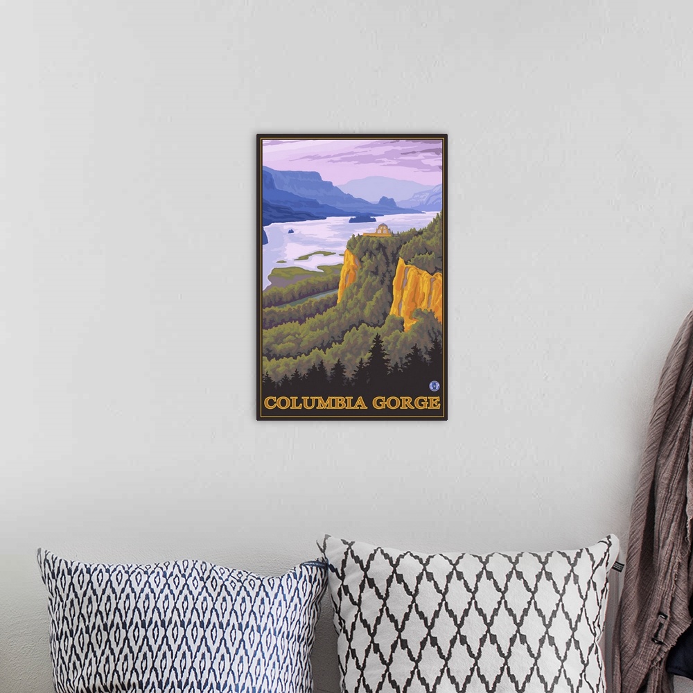 A bohemian room featuring Columbia Gorge, Oregon and Washington: Retro Travel Poster