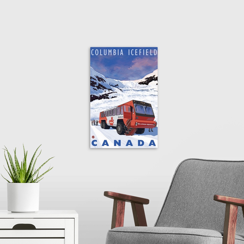 A modern room featuring Columbia Icefield, Canada: Retro Travel Poster