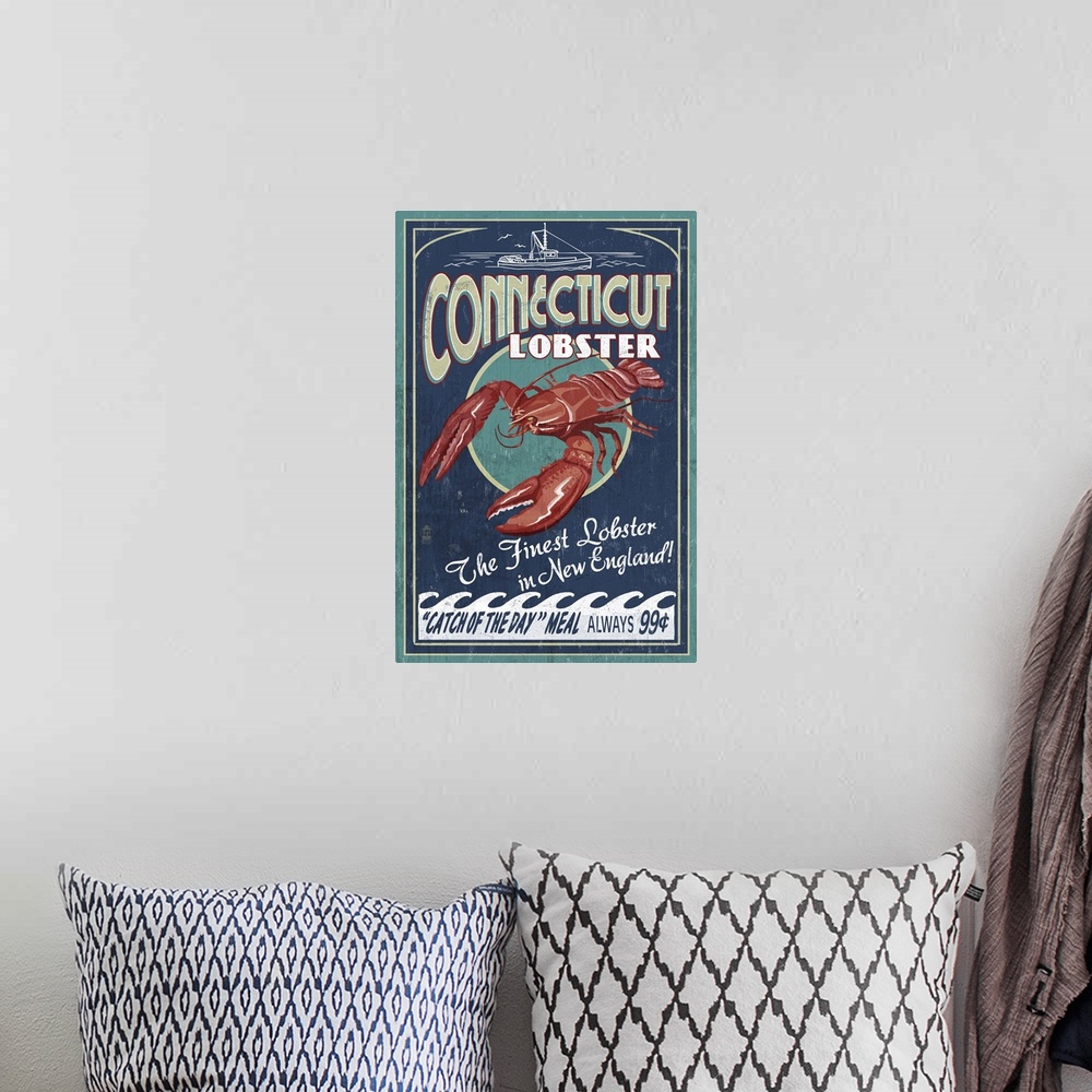 A bohemian room featuring Connecticut - Lobster Shack Vintage Sign: Retro Travel Poster