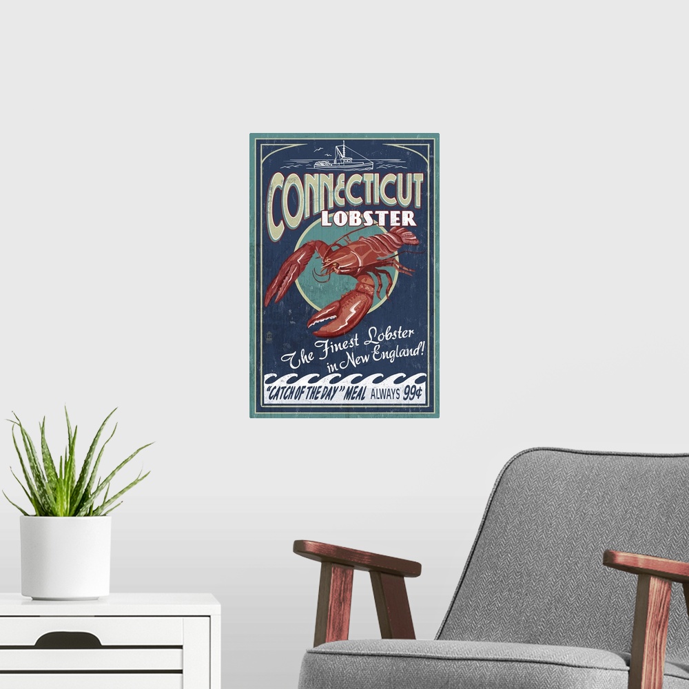 A modern room featuring Connecticut - Lobster Shack Vintage Sign: Retro Travel Poster