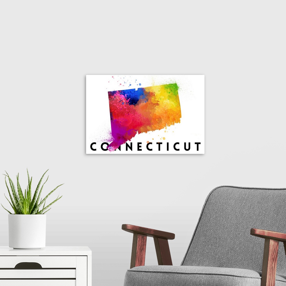A modern room featuring Connecticut - State Abstract Watercolor