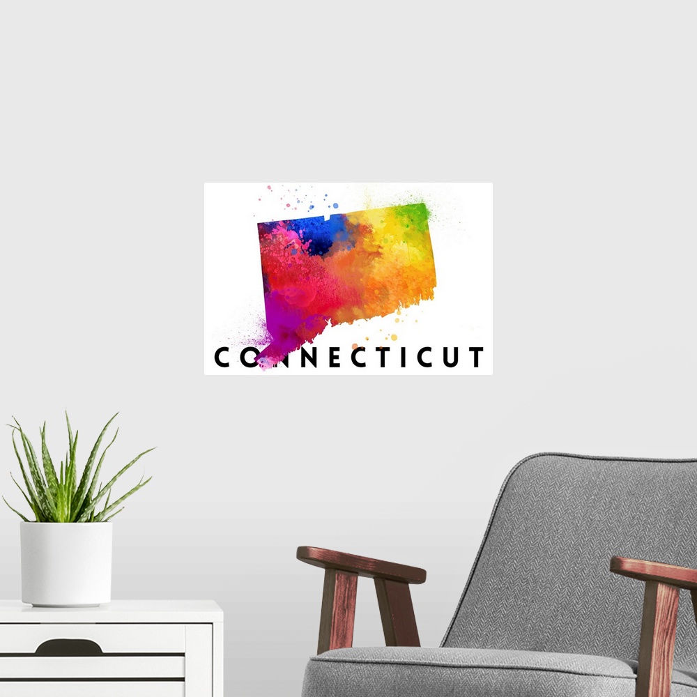 A modern room featuring Connecticut - State Abstract Watercolor