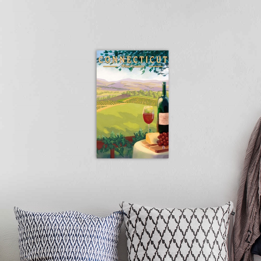 A bohemian room featuring Connecticut - Wine Country Scene: Retro Travel Poster