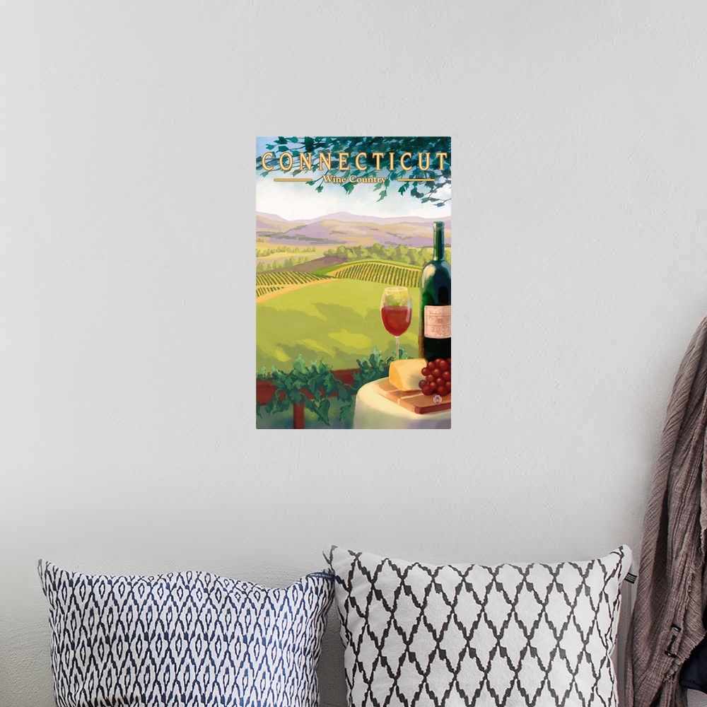 A bohemian room featuring Connecticut - Wine Country Scene: Retro Travel Poster