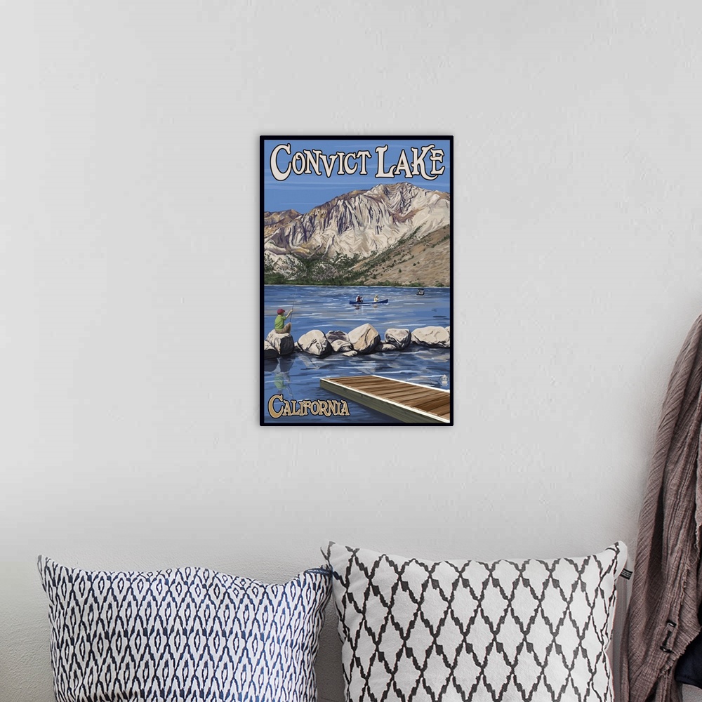A bohemian room featuring Convict Lake, California Scene: Retro Travel Poster