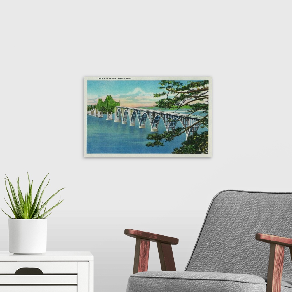 A modern room featuring Coos Bay Bridge in North Bend, Oregon