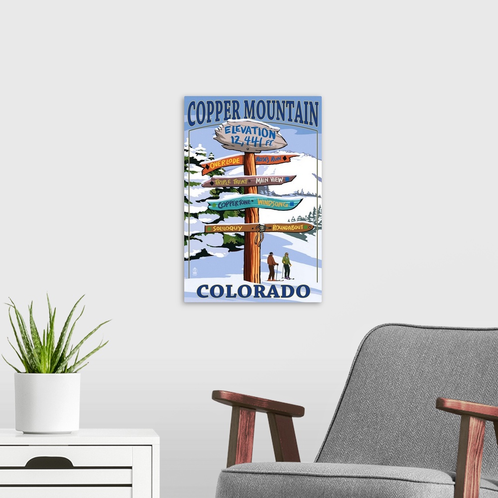 A modern room featuring Copper Mountain, Colorado - Ski Signpost: Retro Travel Poster