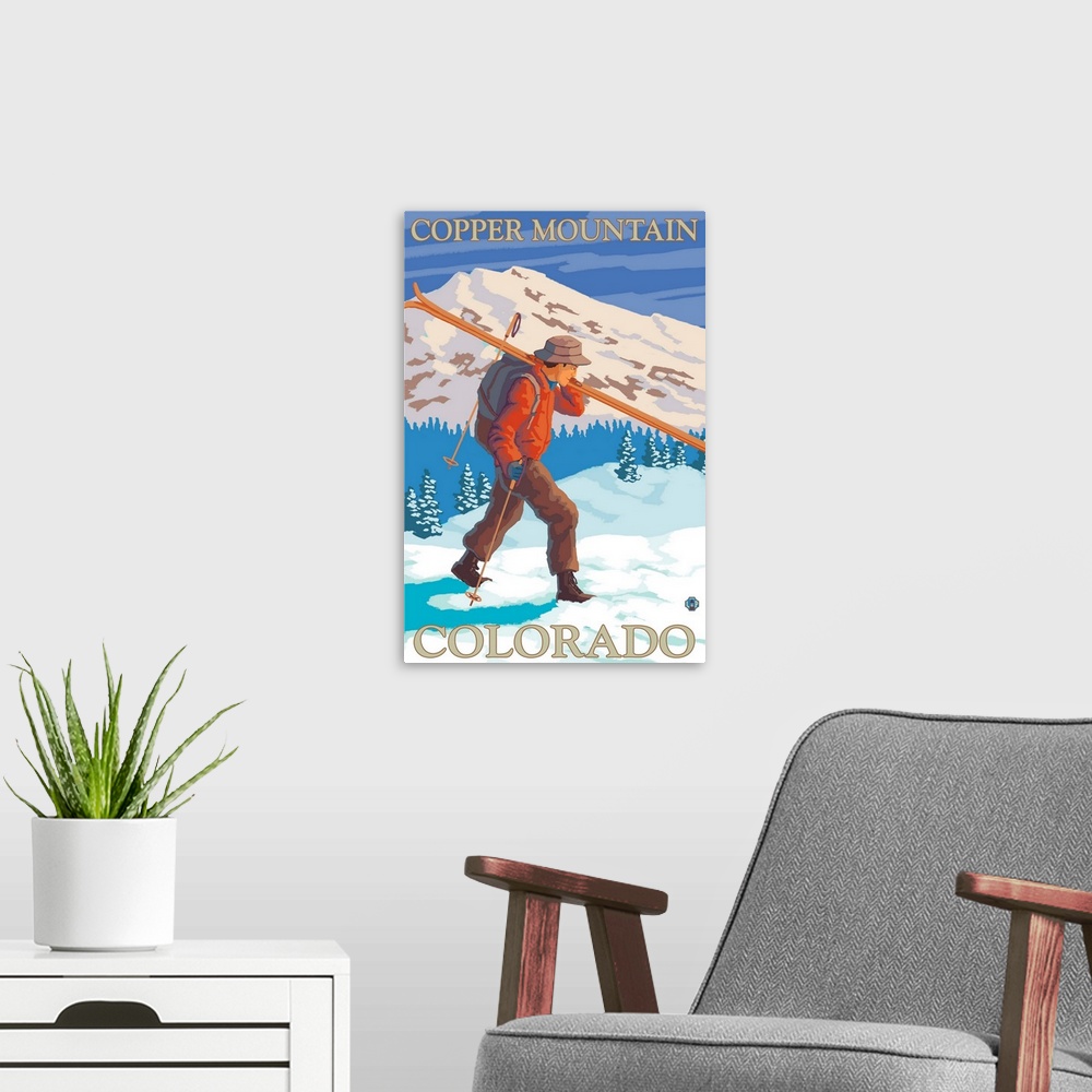 A modern room featuring Copper Mountain, Colorado, Skier Carrying