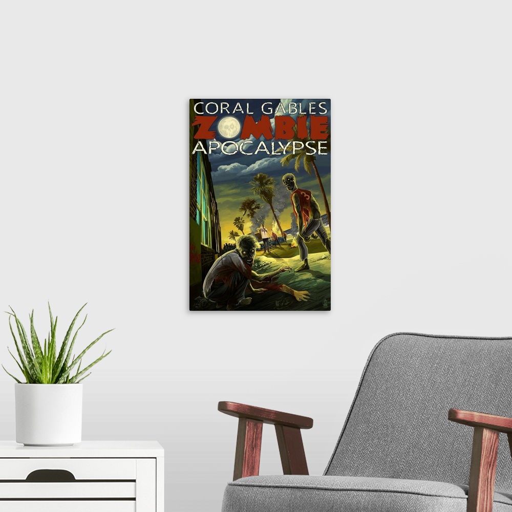 A modern room featuring Coral Gables, Florida - Zombie Apocalypse: Retro Travel Poster